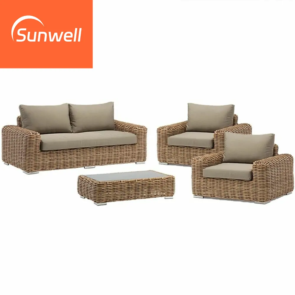 Mode Sunwell Luxushotel Rattan Gartenmöbel Weide Outdoor-Sofa-Set Terrasse UV-beständig PE mit Aluminiumrahmen zeitgenössisch