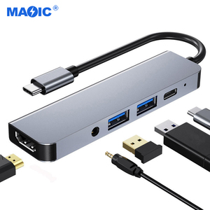 USB C至4K HDMI适配器USB 3.0 USB 2.0 3.5毫米音频插孔扩展坞C型集线器5合1笔记本电脑 - Product Image 1