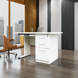 Modern Style Office Furniture China Guangdong Executive Desk with Large White Desktop Metal Steel <strong>Computer</strong> <strong>Table</strong> <strong>Three</strong> Drawers - Product Image 2