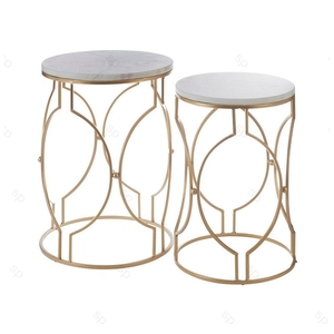 Contemporary Round Nesting Bent Black Gold Metal Side Glass Marble Stone Mdf Wood Coffee <strong>Table</strong> Nest of <strong>3</strong> <strong>Table</strong> <strong>Set</strong> Nesting <strong>Table</strong> - Product Image 4