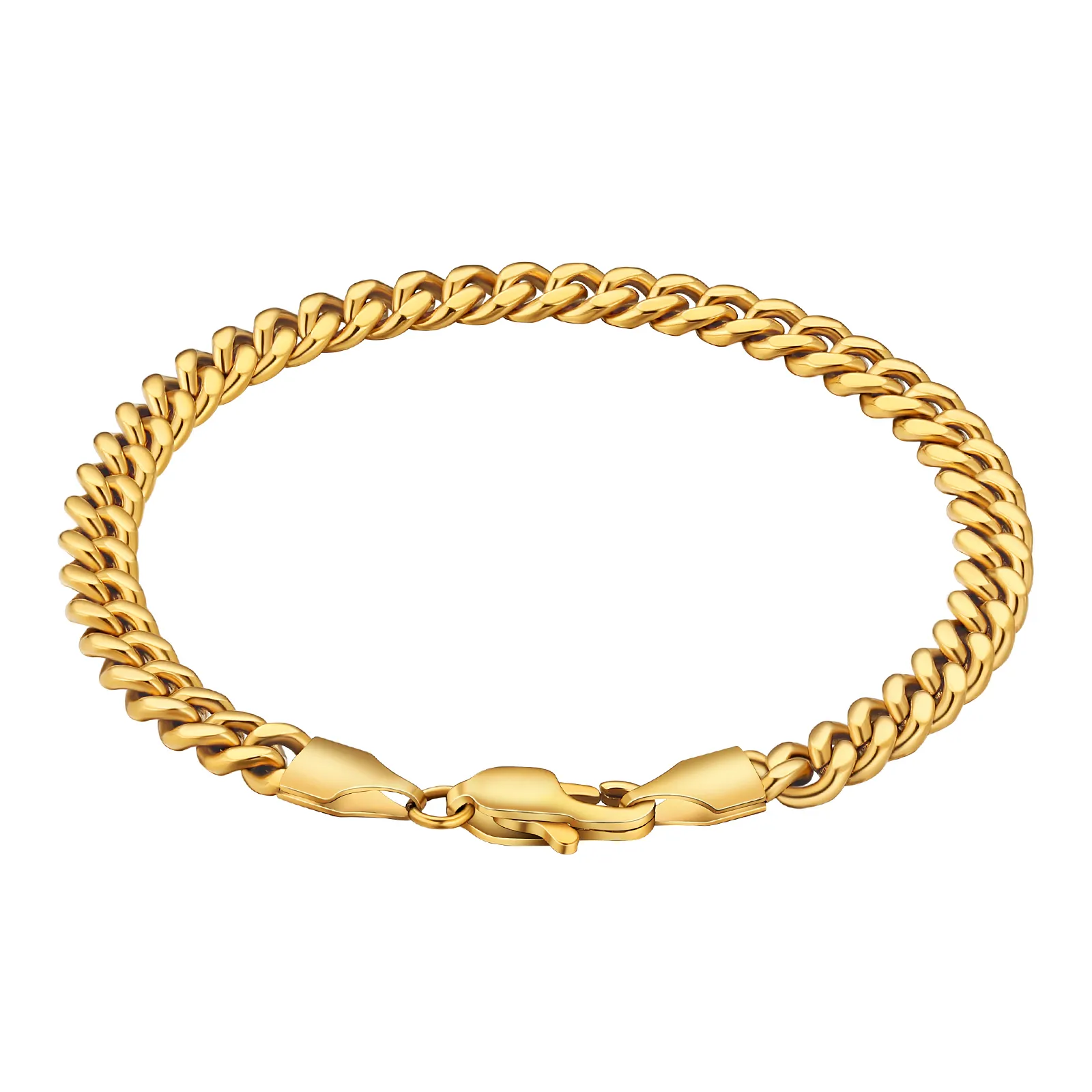 KRKC Atacado Hot Sale 18K Banhado A Ouro 316L Aço Inoxidável Cubano Link Figaro Corda Chains Design Pulseira de Ouro para Mulheres Homens