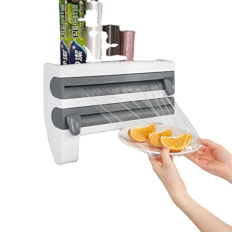Dispenser per montaggio a parete da cucina 4 in 1 supporto per pellicola fresca in foglio di alluminio