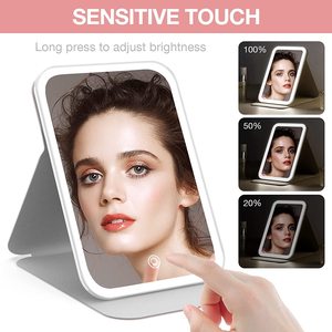 MG13 aço inoxidável inquebrável retangular minúsculo PU <span class=keywords><strong>Frame</strong></span> Handheld bolso maquiagem espelho com luz LED