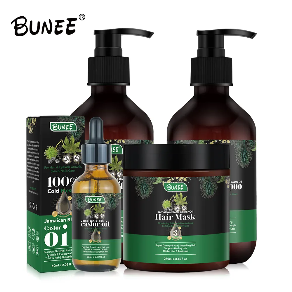 Suero de aceite de ricino orgánico para pestañas y cejas, juego de champú de aceite de ricino negro de Jamaica natural puro sin hexano prensado en frío