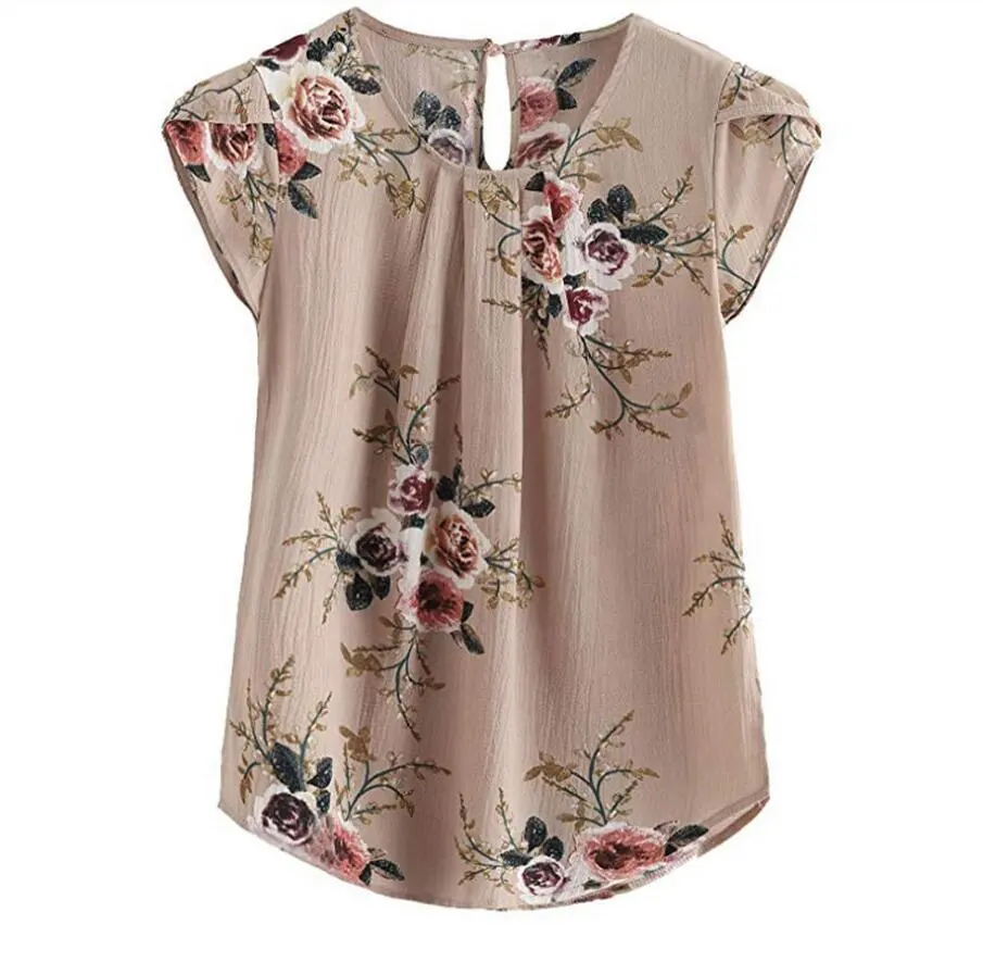 Ventas calientes 19 opciones de color Blusa bohemia de moda de rayón de manga corta con estampado floral para mujer