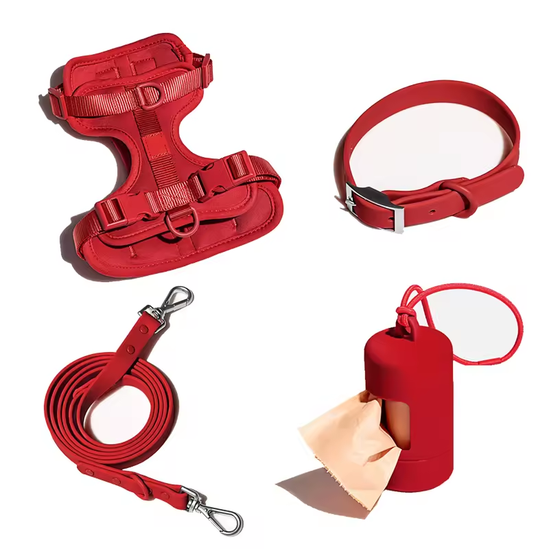 Red Pet Harness 4-piece set
