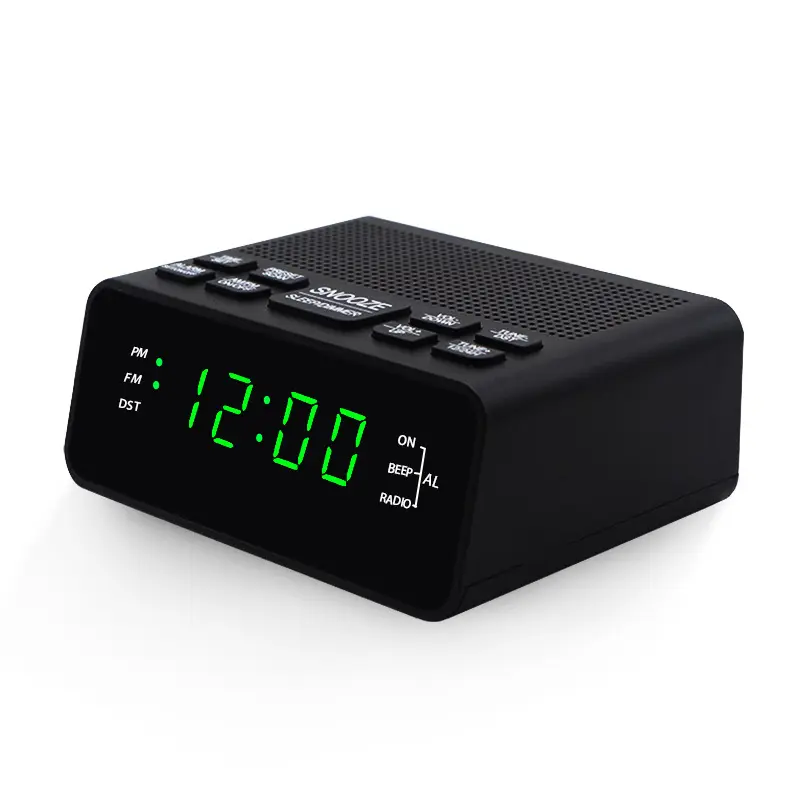 Vofull-minipantalla LED FM para cine en casa, sistema de Radio, frecuencia, reloj despertador de estómago a juego, Radio portátil para el hogar