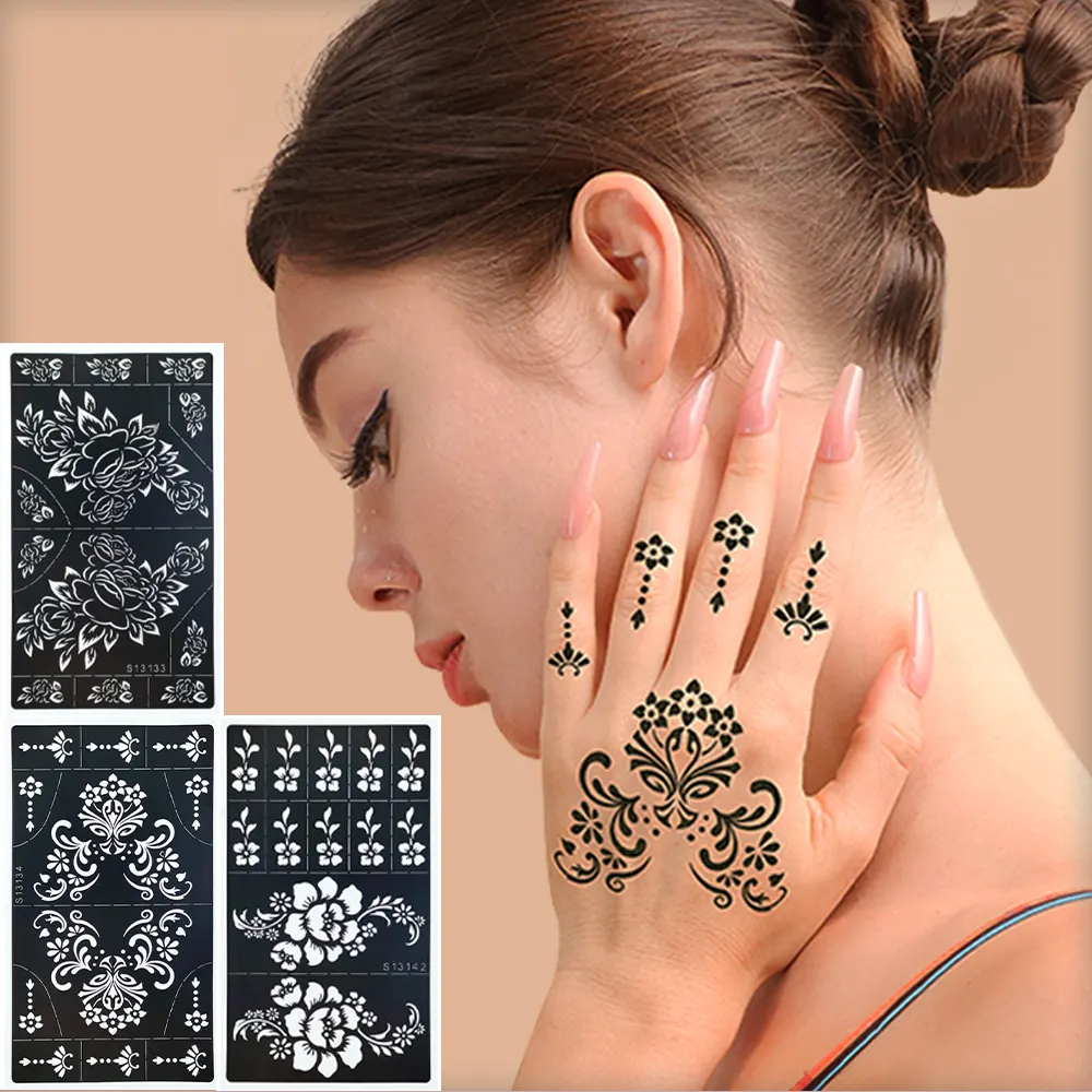 Henna ngón tay hình xăm Stencil sơn Hollow Out Body Art Sticker mô hình nhỏ giữa Ấn Độ mới Henna Stencil thiết kế mới