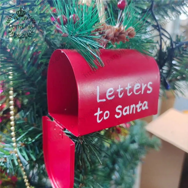 Decoración navideña para el hogar, de hierro de Buzón Rojo Metal, adorno colgante, colgante de árbol de Navidad, letras a Papá Noel