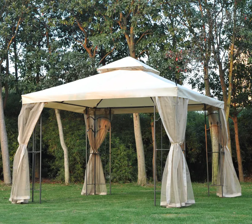 Wholesale outdoor garden waterproof double hardtop metal Steel Frame tent gazebo with curtain