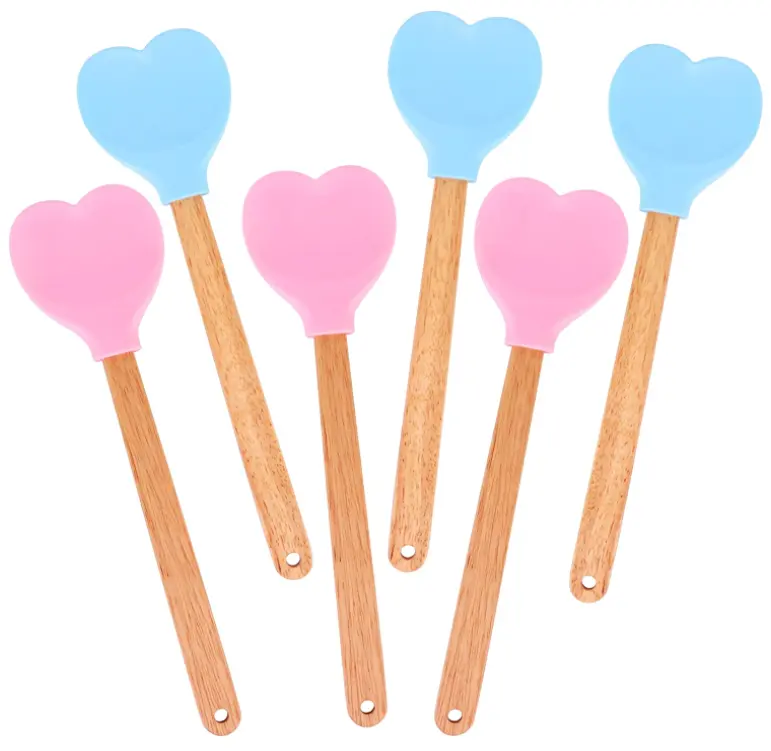 Spatule en Silicone en forme de cœur pour la saint-valentin avec manche en bois pour la cuisson, remuer la pâtisserie, ustensile de cuisine pas cher