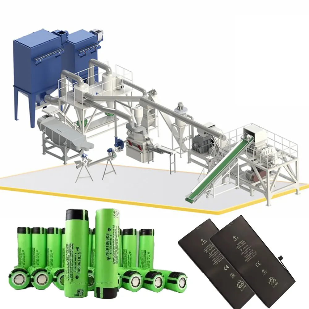 Linha de reciclagem de bateria de íon de lítio cilíndrica de alta qualidade, máquina de reciclagem de resíduos de plantas secas domésticas, bateria de lítio suny