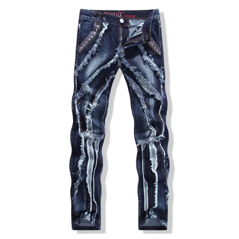 Großhandel benutzer definierte gerade Mode Spleißen Baggy Web kante zerrissen Calca Männer Jeans Colombia nas