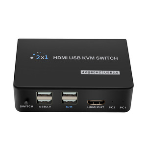2端口HDMI KVM开关4K 60Hz + 电缆，2进1出台式HDMI USB KVM切换器选择器盒 - Product Image 2