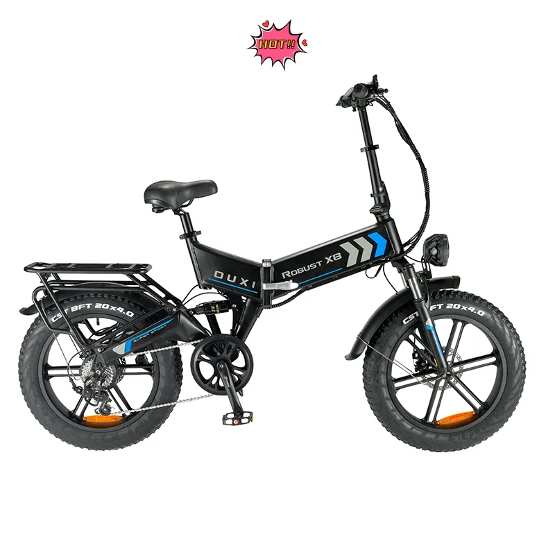 OUXI X8 500W siyah sarı mavi beyaz elektrikli bisikletler 20 inç yağ lastikleri ile katlanır elektrikli bisiklet