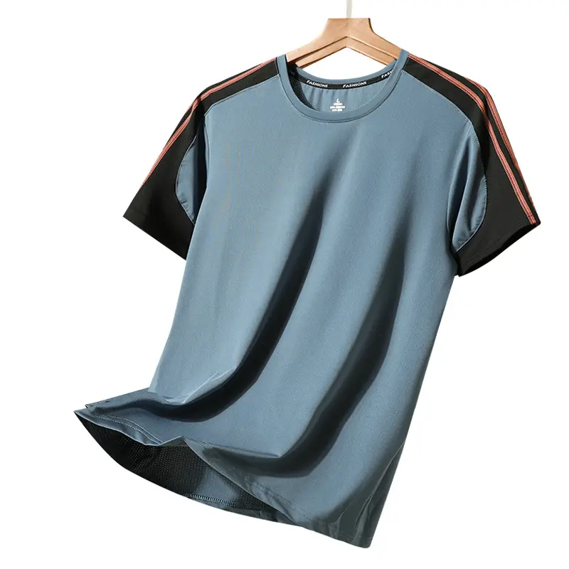 T-shirt en soie glacée à manches courtes pour hommes sports de jeunesse course fitness T-shirt pour hommes mince vitesse lâche sec ras du cou T-shirt