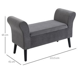 Kol dayama ile yatak odası için HOMCOM kadife kumaş döşemeli depolama tezgahı, 111.5x41x65cm-gri - Product Image 3