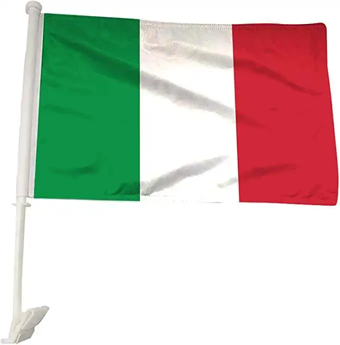 Kunden spezifische Förderung italienische Flagge 100% Polyester 30*45cm Aut ofens ter Flagge Italien mit Kunststoffs tange