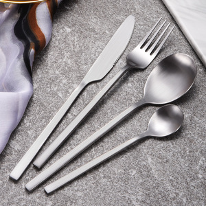 跨界套装不锈钢餐具方形手柄拉丝咖啡颜色包括牛排用刀叉勺 - Product Image 5