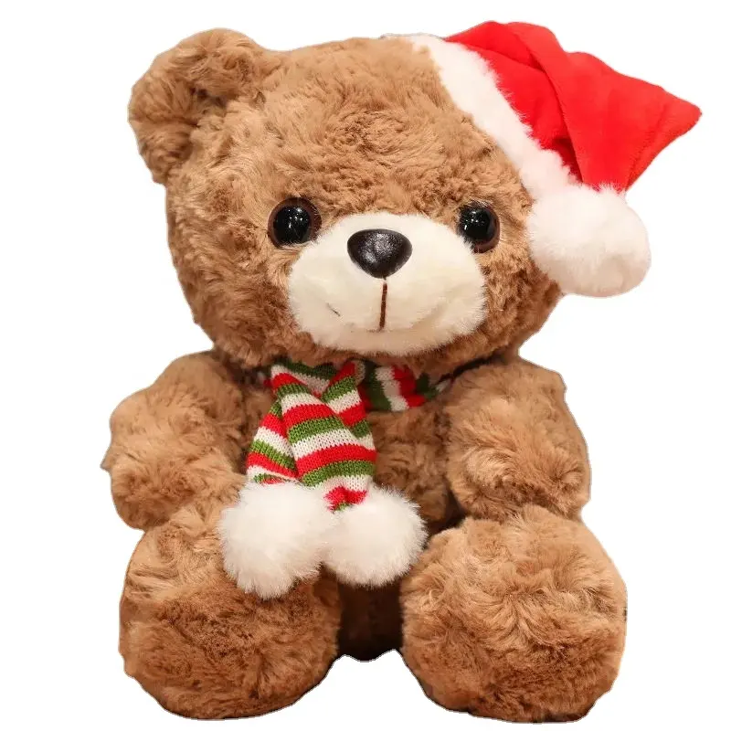 Lindo oso de peluche de Navidad, juguetes de peluche, osos de peluche, bufanda con sombrero de Papá Noel, muñeco de peluche suave, regalo de Navidad para niños