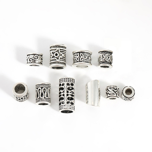 Breloques tibétaines en argent antique, boucle tressée sale, Dreadlocks, <span class=keywords><strong>Tube</strong></span> de boucle pour hommes femmes, accessoires pour cheveux