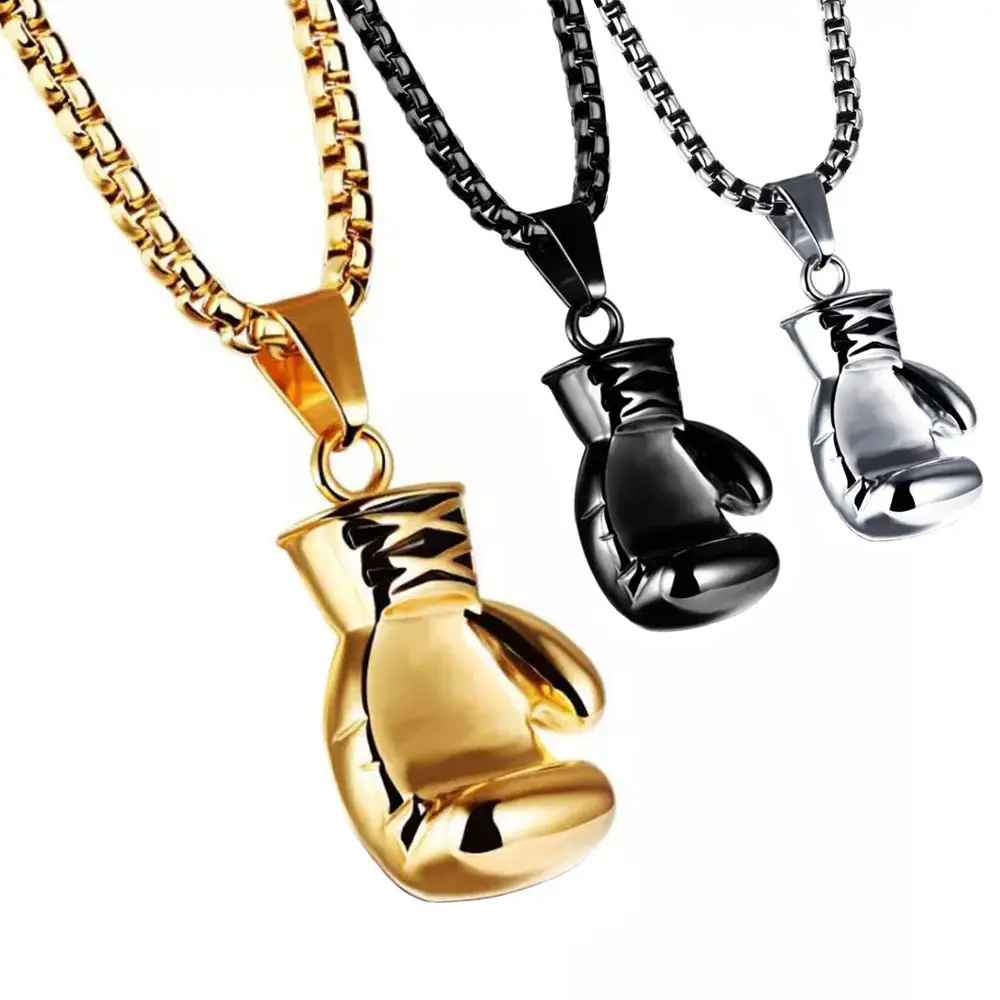 SC New Trend Titanium Stainless Steel Jewelry Gold Plated Necklace Punk Triple Colors Boxing Pendant Necklace for Women Men