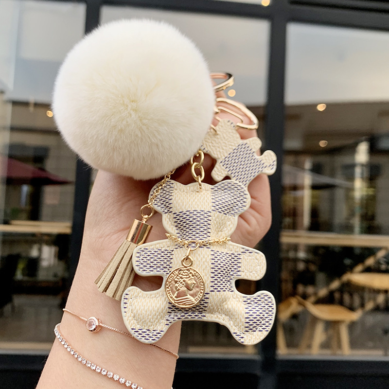 Milk White Checkered Bear+Fur ball