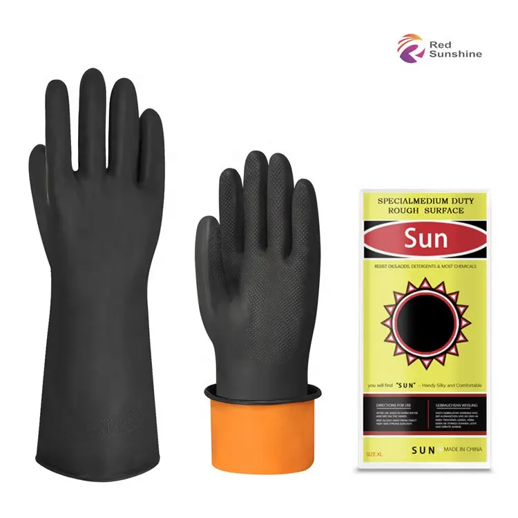 工業用ラテックスゴム手袋保護サングローブ耐薬品性
