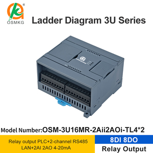 Oshangming Ladder Diagram PLC 8DI 8DO <strong>Relay</strong> Plc 2 Analog <strong>Input</strong> <strong>Output</strong> 0-10V 0-20mA with RS485 Lan Modbus Rtu /TCP for Industry