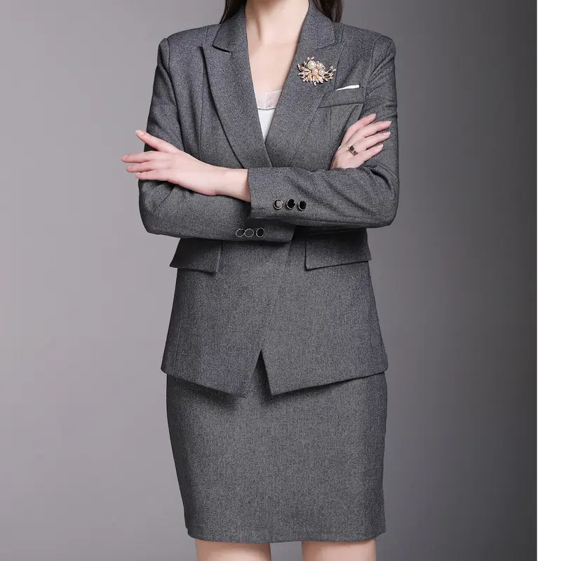 Newest Design High Quality Elegant Classy Gray Scrubs Business Woman Suit office Ladies casual Slim Fit Suit Blazer