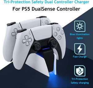 PS5控制器的RGB灯双充电三保护安全双感应控制器的发光二极管充电器站坞站 - Product Image 6