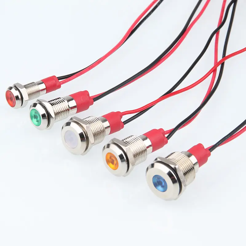 6mm 8mm 10mm 12mm LED indicateur métallique lampe de signalisation étanche avec fil 3V 5V 6V 12V 24V 220v rouge jaune bleu vert blanc