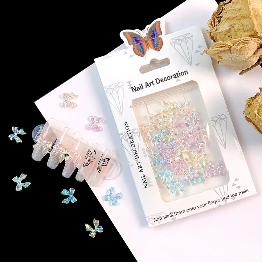 C140 SAFENG 30 piezas Aurora Bow 3D Nail Charms Crystal Clear Resin Bowtie Nail Art Jewelry para decoración de uñas