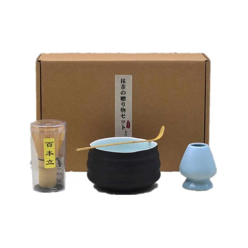 Großhandel neuesten Bambus japanischen Chasen Matcha Schneebesen Set Geschenk box Bambus Schneebesen mit Halter runde Flasche Schaufel Löffel Matcha Set