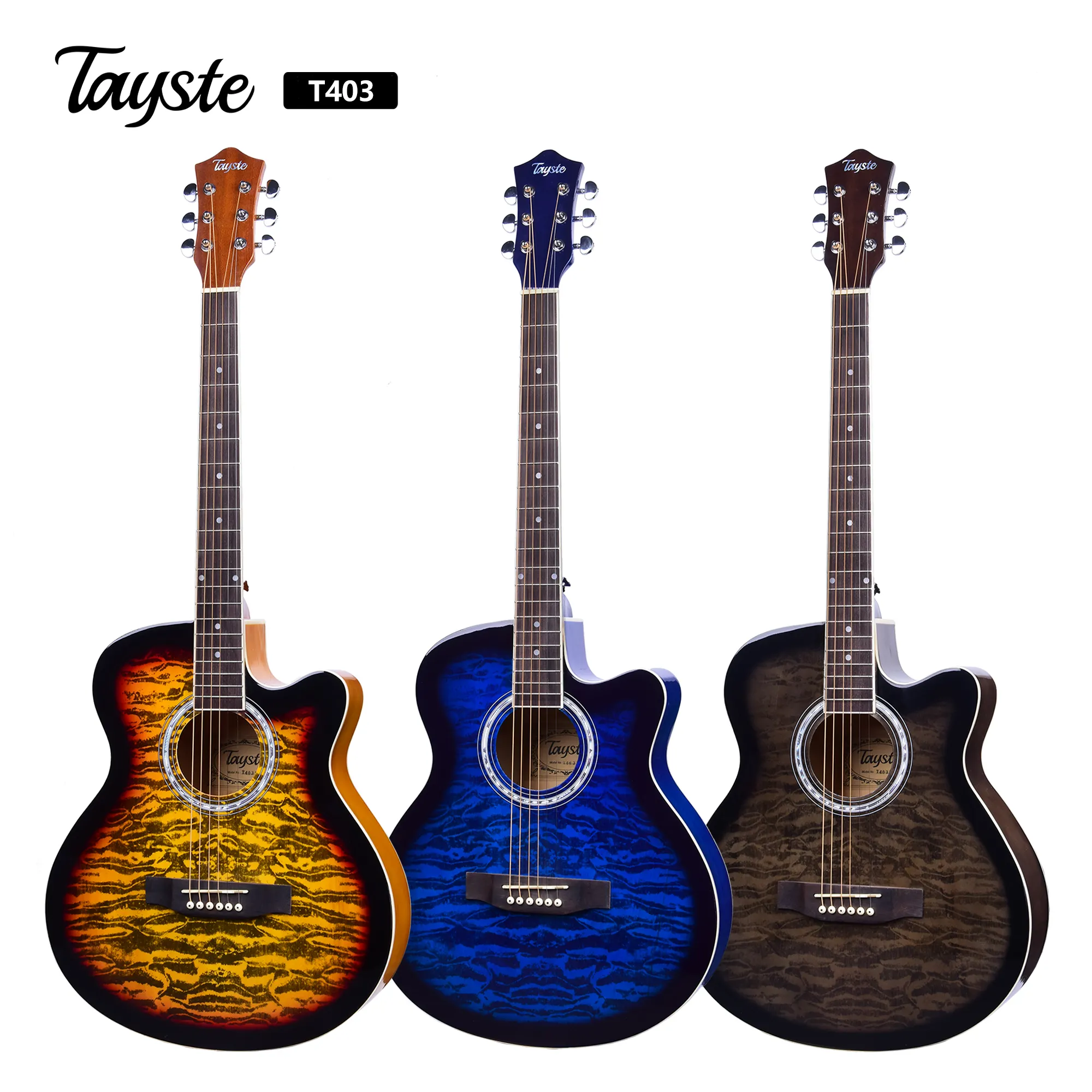 Tayste 40 inch beginner students practicing guitar tiger stripes glossy A shape linden wood acoustic guitar