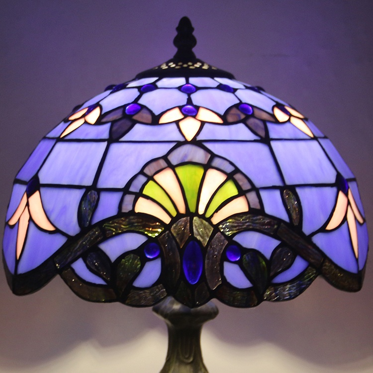 LongHuiJing Tiffany Lamp Stained Glass Desk Lamps 18 Inch Tall Blue Purple Baroque Shade