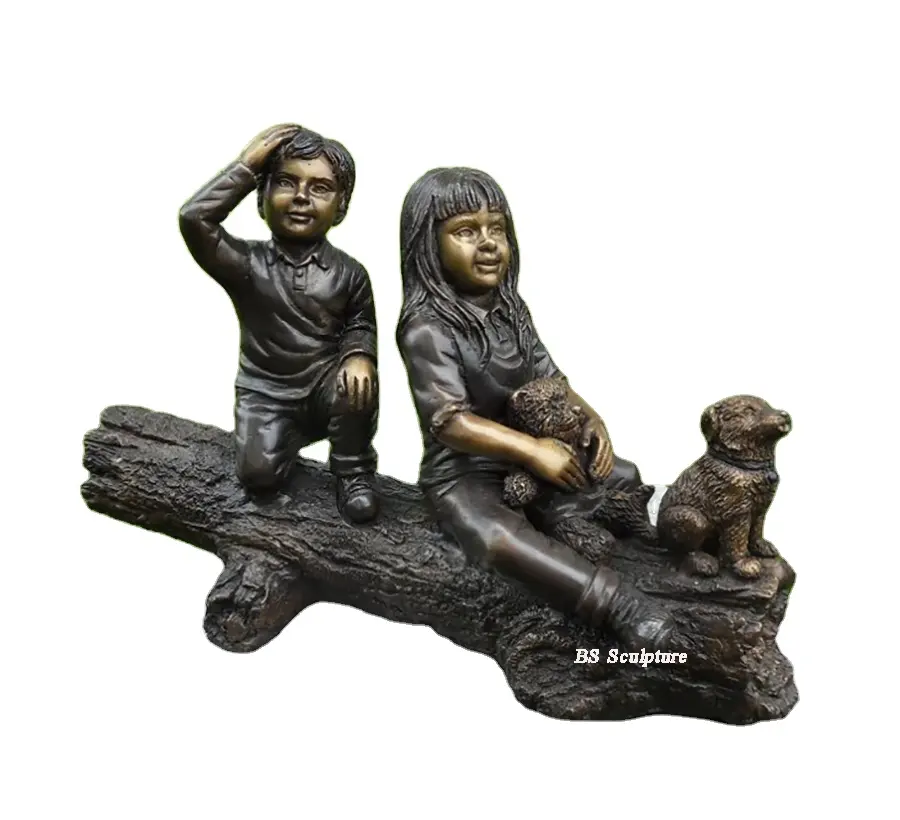 Escultura de estatua de bronce de tamaño natural para exteriores moderna de fundición en caliente para niños y niñas