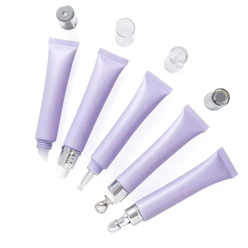 20 ml/g venta al por mayor púrpura mate cosmético suero Squeeze crema de ojos cuentagotas tubo de embalaje con aplicador de Metal