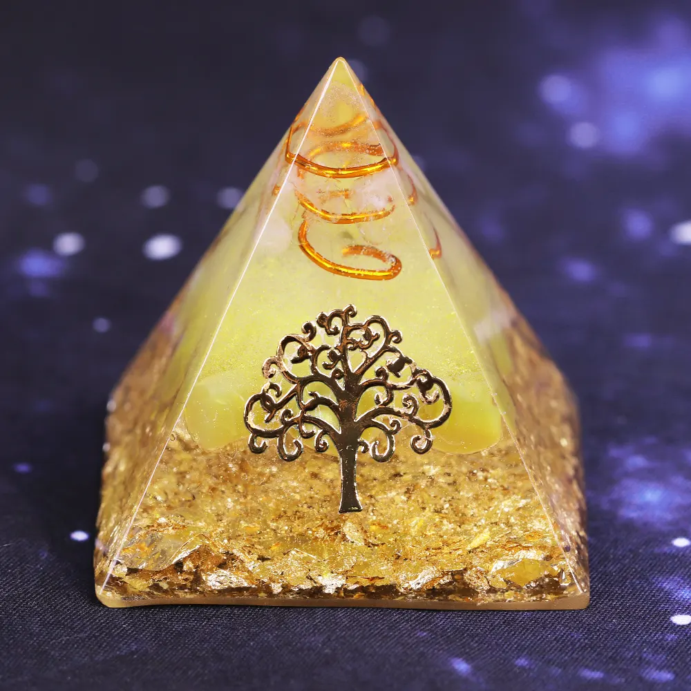 Hayat ağacı enerji şanslı Ceregat piramit enerji dönüştürücü toplamak için servet ve refah reçine dekor orgonit piramidi