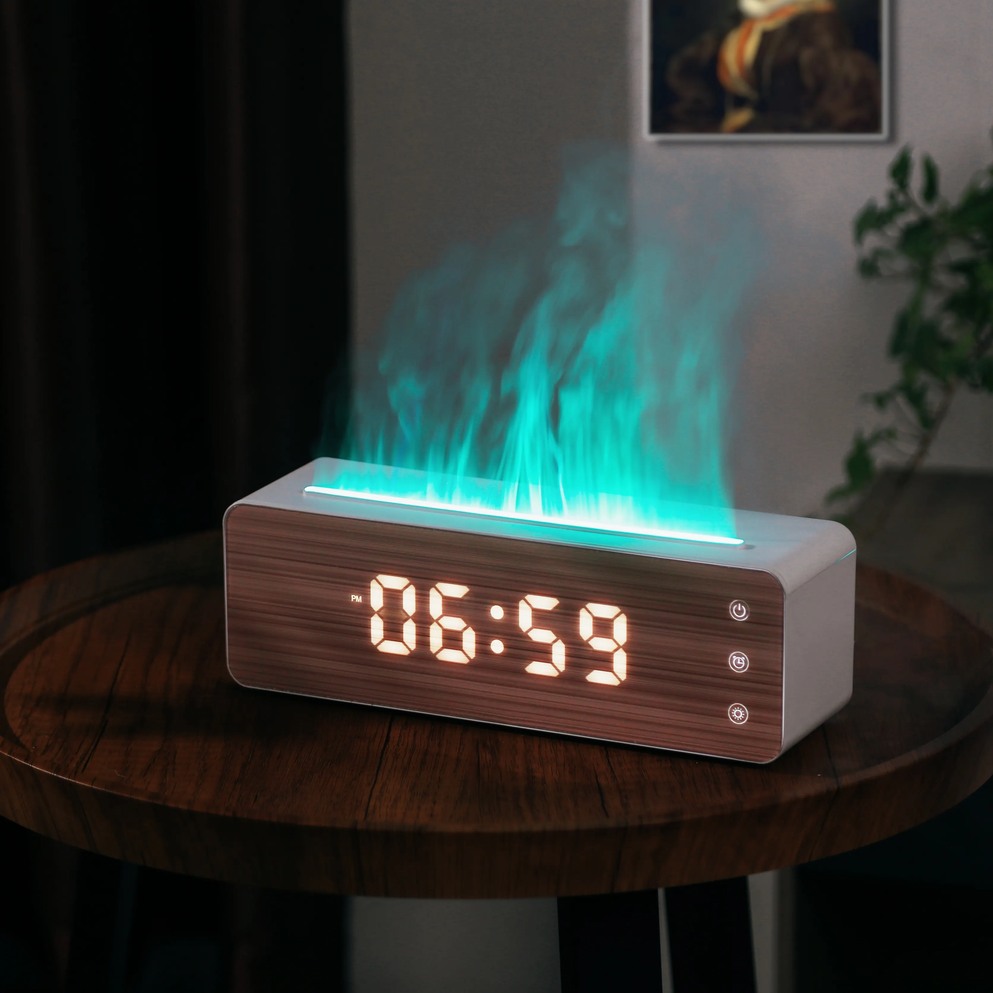 3D Led 탁상 시계 화재 불꽃 가습기 아로마 디퓨저