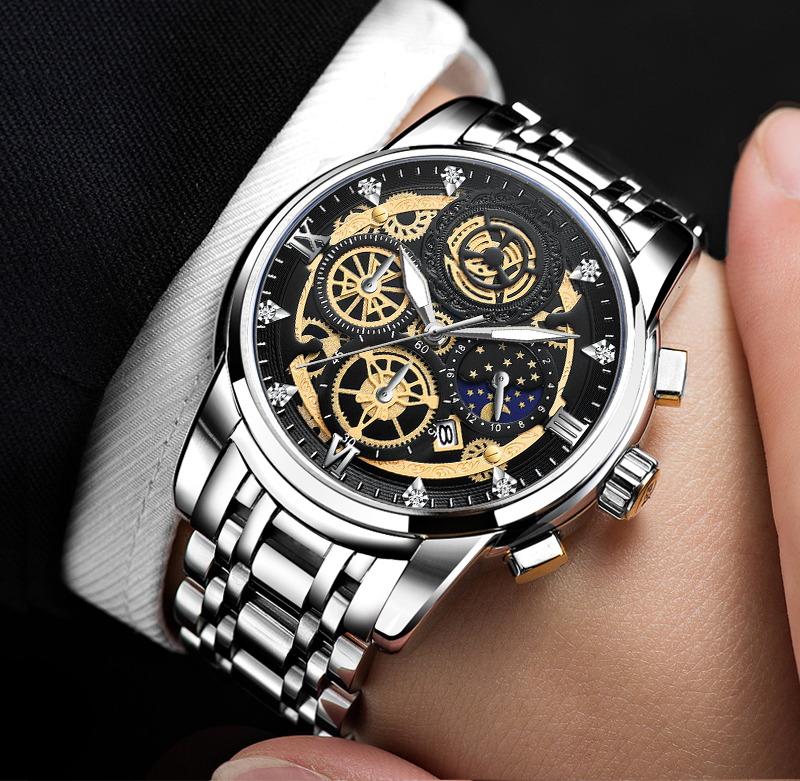 VAVA VOOM Original Watch Men's Waterproof Stainless Steel Quartz Analog Fashion Business Sun Moon Star Wristwatches