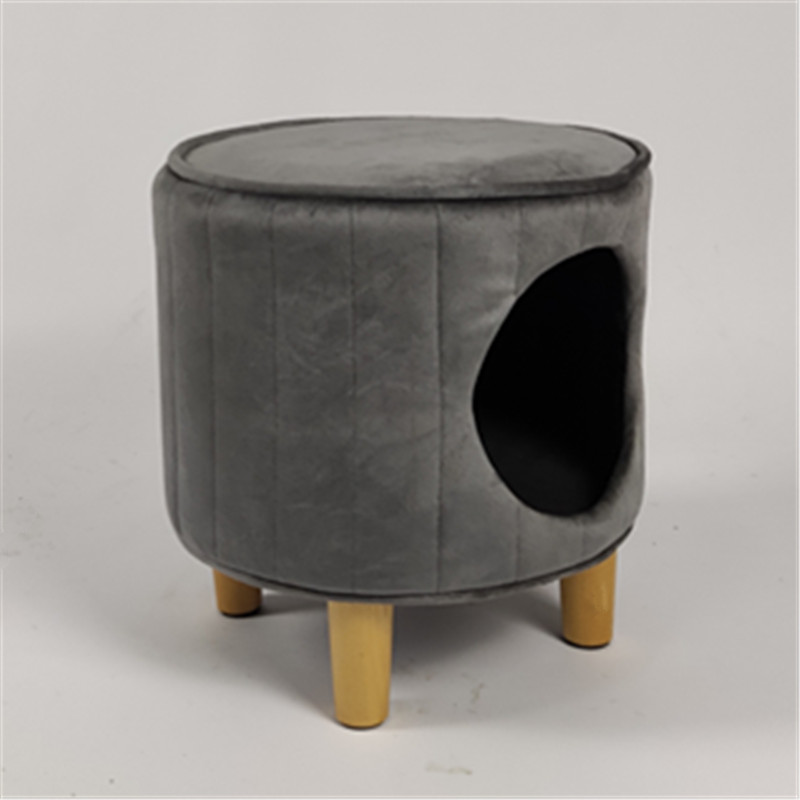Velvet wood leg footstool with storage House For Pet
