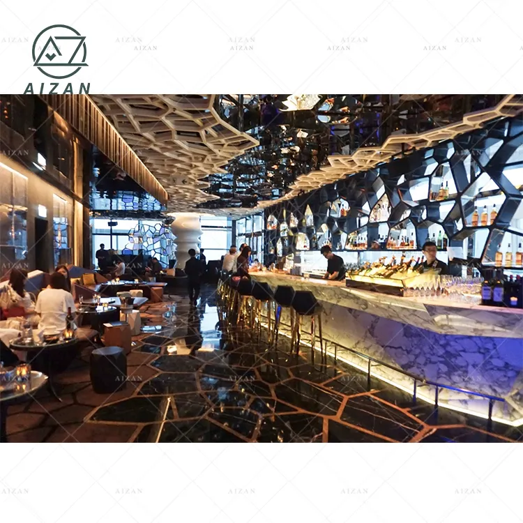 Barra de bar LED contemporánea piedra de mármol artificial elegante restaurante club nocturno barra de bar