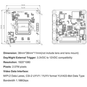 VEYE-MIPI-IMX327S CSI-Kamera modul 1920x1080 Raspberry Pi für Jetson Nano/TX2/Xavier NX-Modul NXP MX 8M - Product Image 4