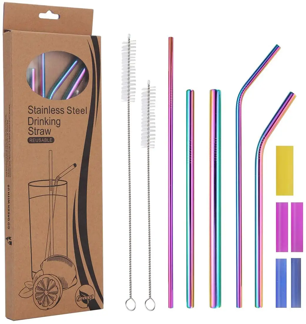 10.5" 8.5" Metal Straws Eco Friendly Reusable Drinking Straws