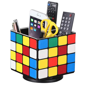 360 Degrees Rotating Magic <strong>Cube</strong> <strong>Shape</strong> Desk TV Control Organizer <strong>Box</strong> 3 Compartments Pen Holder - Product Image 1