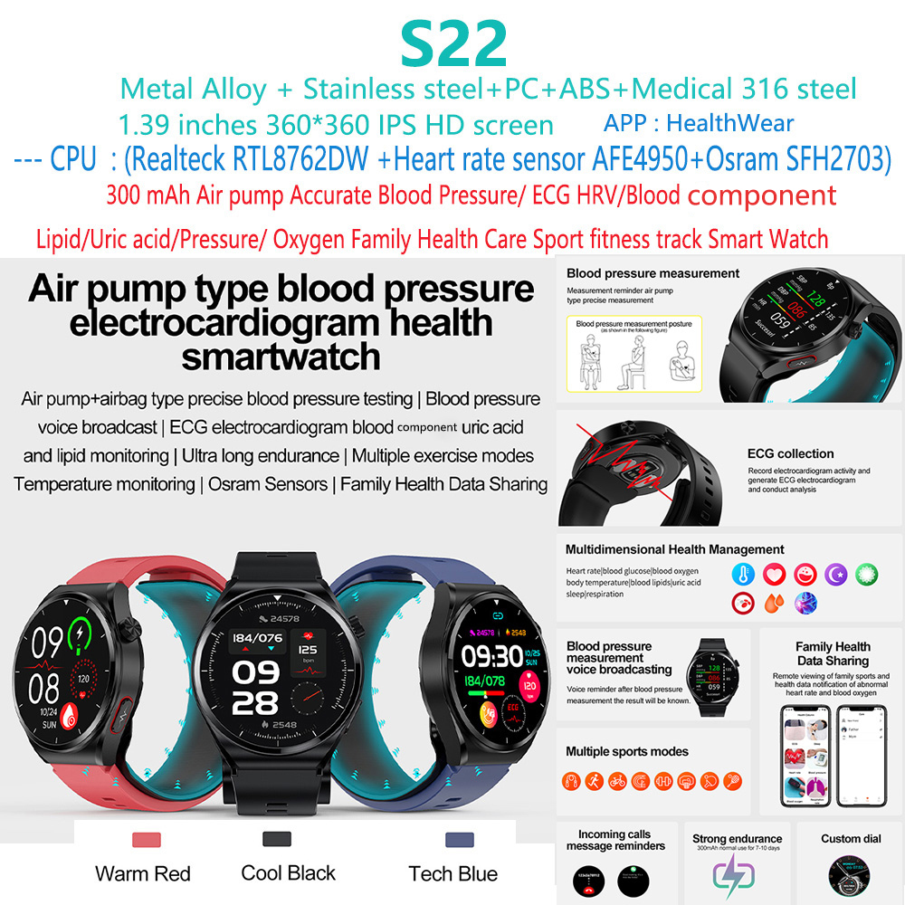 S22-ความดันโลหิต-ecg-สมาร์ทวอทช์-สมาร์ทวอทช์