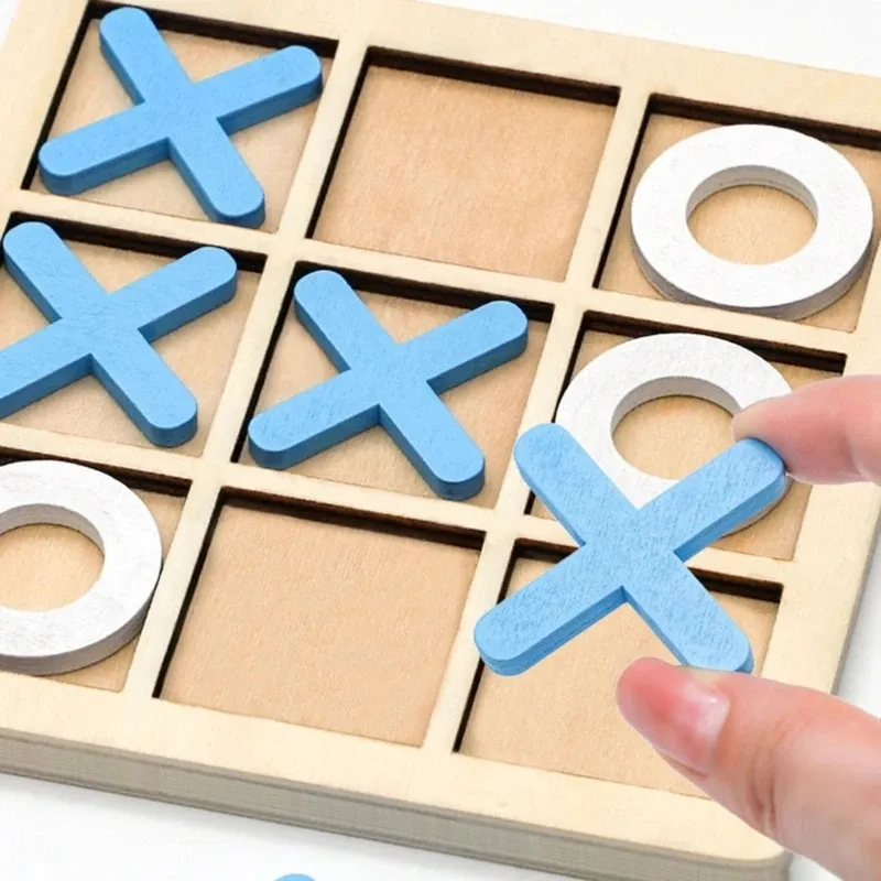 子供早期教育おもちゃ木製Tic-Tac-Toeチェス3ラインOXパズルボードパーティーテーブルゲームビルディングブロック子供用おもちゃ