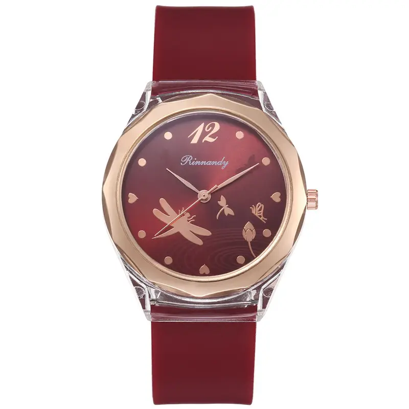 Luxus Mode Frauen Uhren Qualitäten Damen Quarz Silikon Armbanduhren Einfache Libelle Muster Zifferblatt Frau Uhr