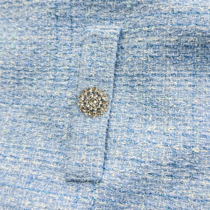 Spring/Summer 2025 Small Fragrant Style Coarse Floral Denim Simple and Elegant Sky Blue Water Diamond Button Sleeveless Dress - Product Image 4